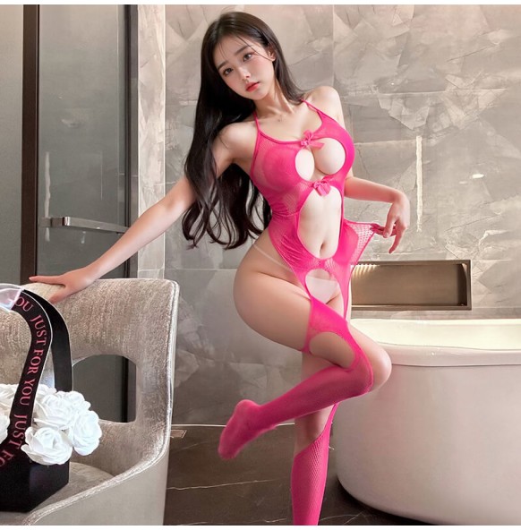 FEE ET MOI - Open Back Hollow-Out Bodystocking (Red Rose) FEE ET MOI - Open Back Hollow-Out Bodystocking (Red Rose)